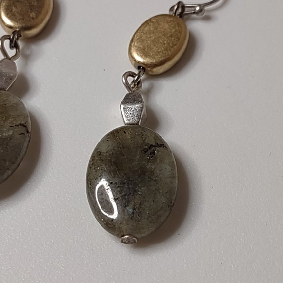 Oval Shaped Stone And Metal Bead Dangle Earrings - Picture 6 of 8